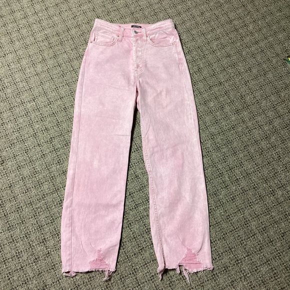 wild fable Denim - Wild Fable High Rise Straight Pink Washed Button Fly Stretch Distressed Jeans 0